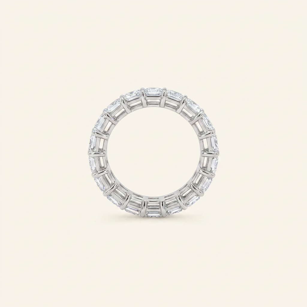 18K White Gold 9.477ct Emerald Cut Lab Diamond Full Eternity Ring 3