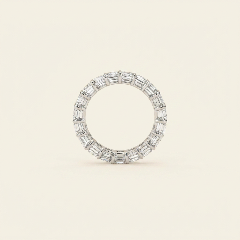 18K White Gold 5.841ct Emerald Cut Lab Diamond Full Eternity Ring 3