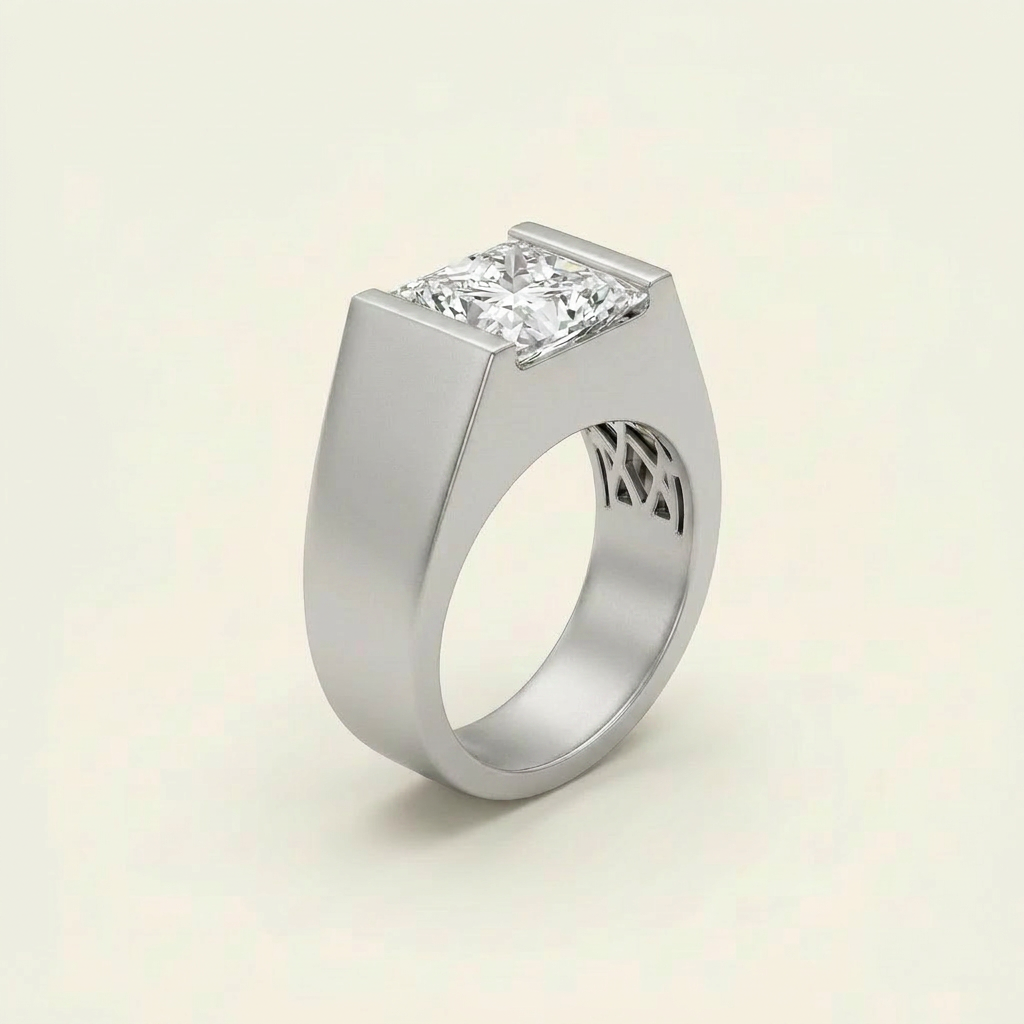 Platinum 5.1ct Princesses Cut Lab-Grown Diamond Man Ring 3