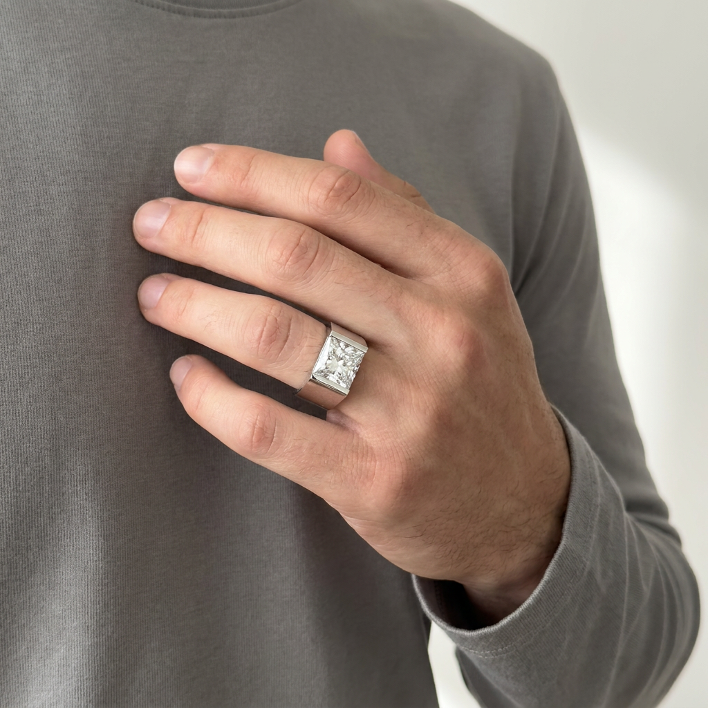 Platinum 5.1ct Princesses Cut Lab-Grown Diamond Man Ring 5