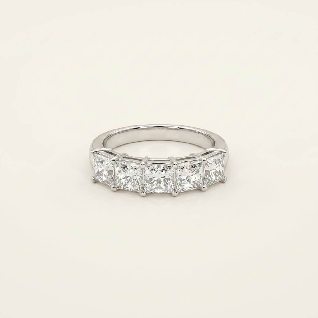 18K White Gold 3.06ct Princess Cut Lab Diamond Half Eternity Band Ring 1