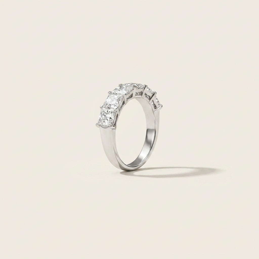 18K White Gold 3.06ct Princess Cut Lab Diamond Half Eternity Band Ring 2