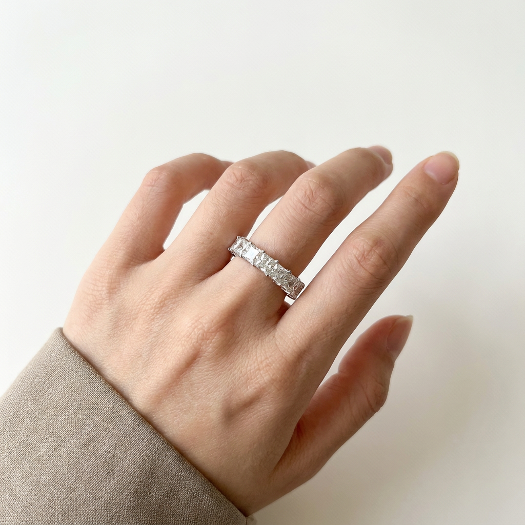 18K White Gold 3.06ct Princess Cut Lab Diamond Half Eternity Band Ring 4