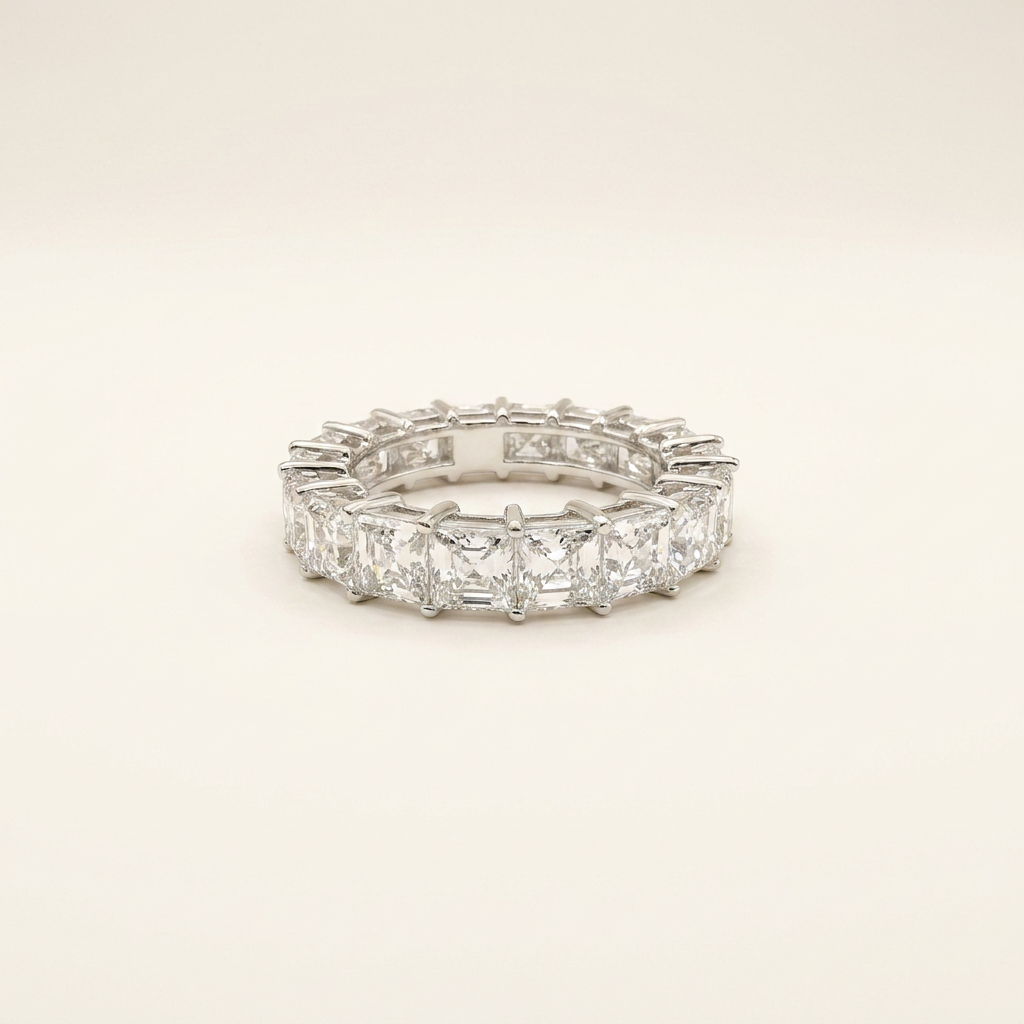 14K White Gold 5.2ct Princess Cut Lab Diamond Eternity Band Ring 1