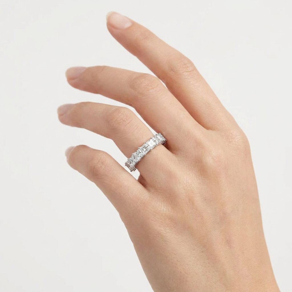14K White Gold 5.2ct Princess Cut Lab Diamond Eternity Band Ring 3