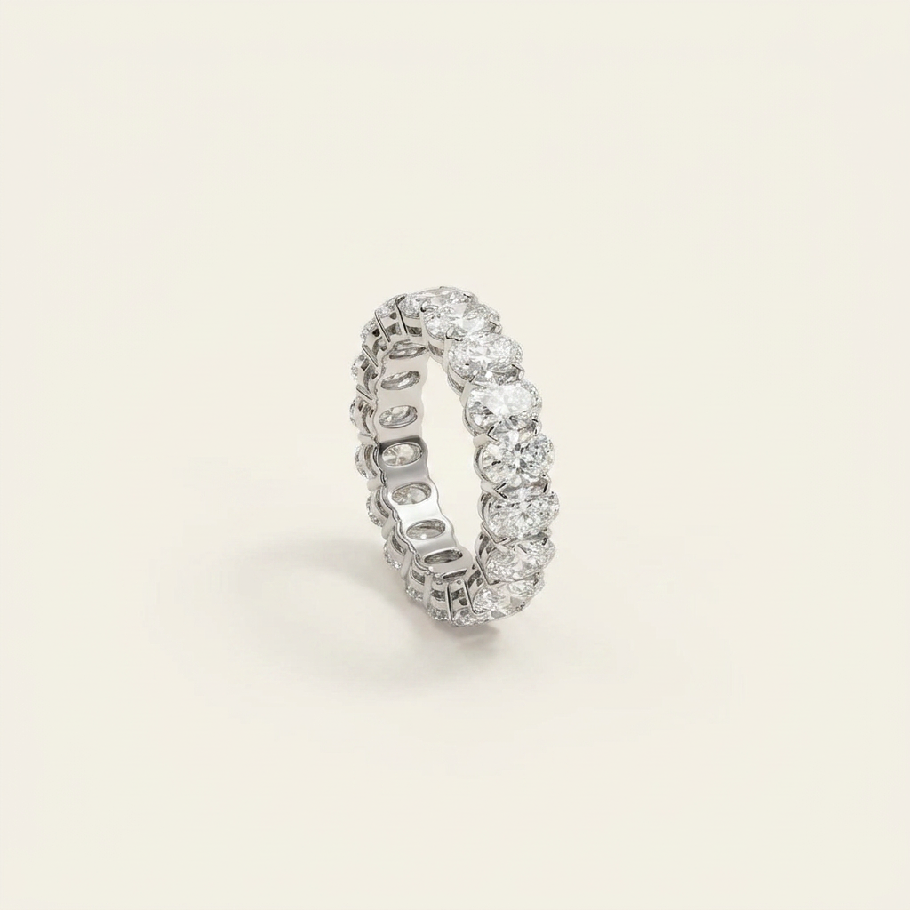 14K White Gold 4.8ct Oval Cut Lab Diamond Eternity Band Ring 2