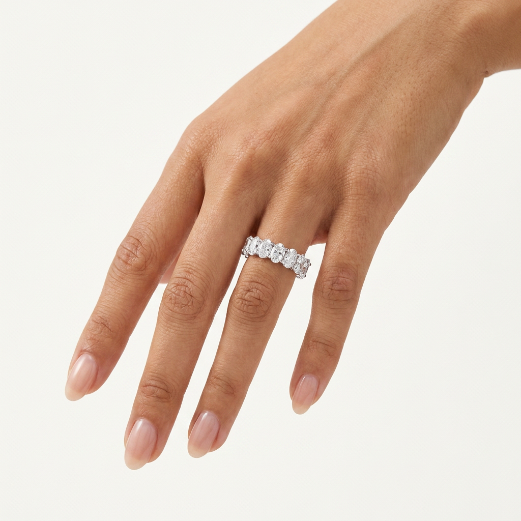14K White Gold 4.8ct Oval Cut Lab Diamond Eternity Band Ring 3
