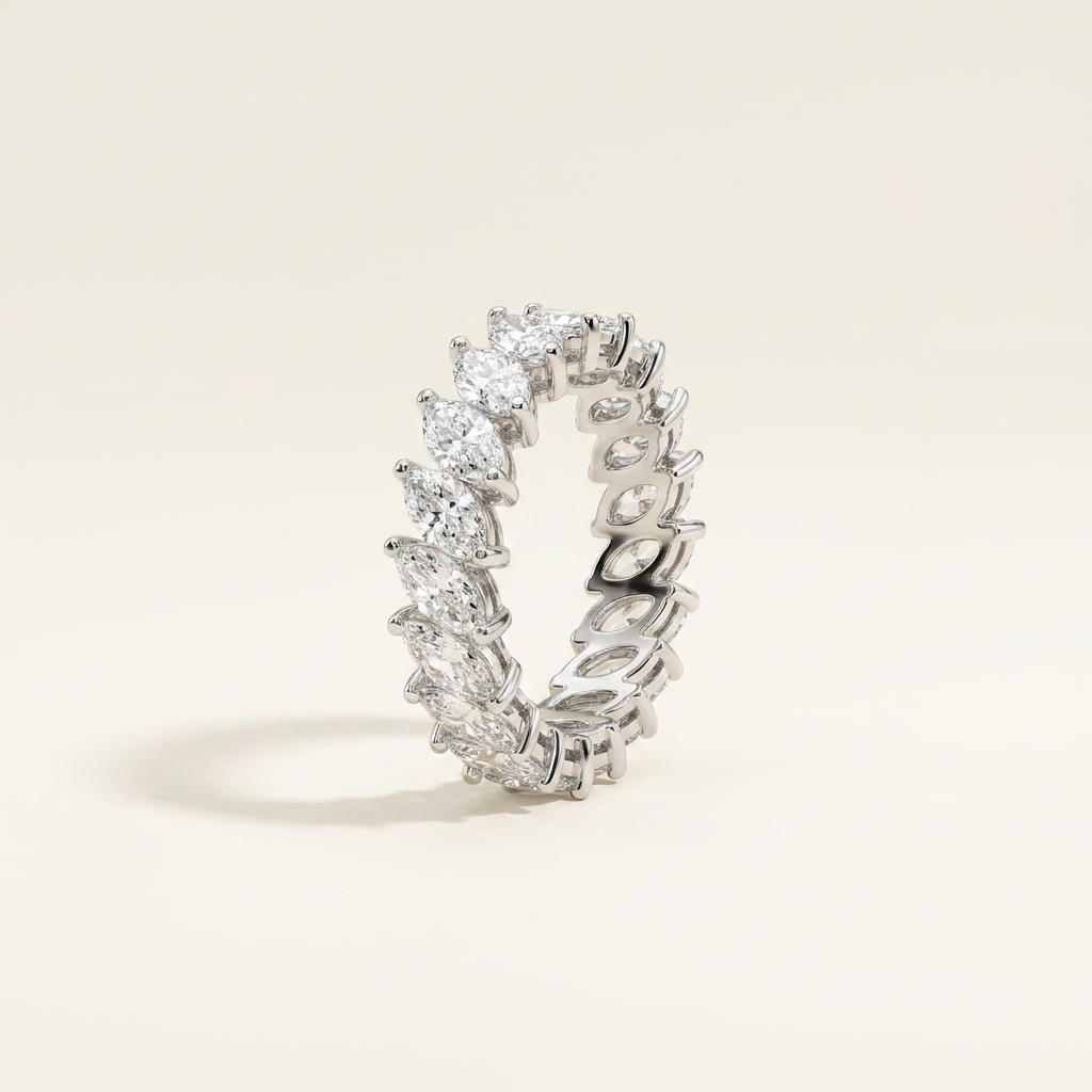 14K White Gold 5.4ct Marquise Cut Lab Diamond Eternity Band Ring 2