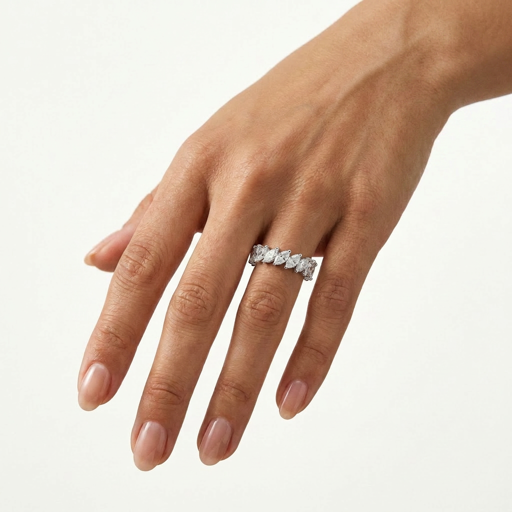 14K White Gold 5.4ct Marquise Cut Lab Diamond Eternity Band Ring 3