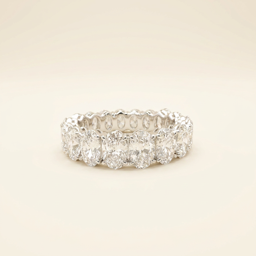18K White Gold 4.9ct Oval Cut Lab Diamond Eternity Band Ring 1