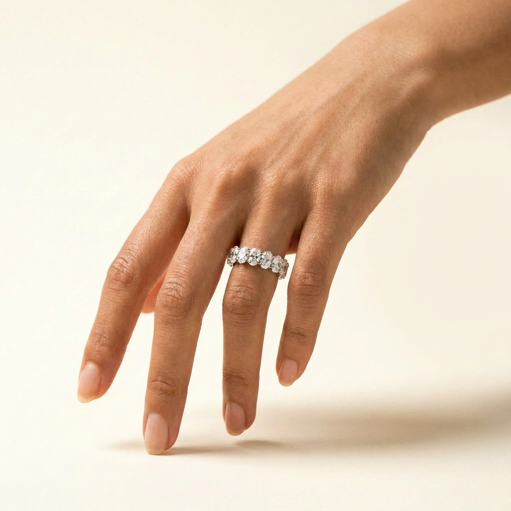 18K White Gold 4.9ct Oval Cut Lab Diamond Eternity Band Ring 3