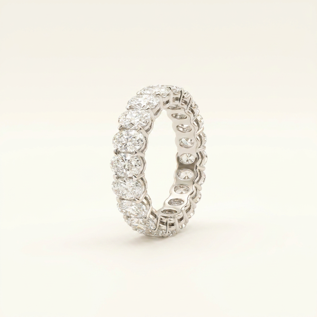 18K White Gold 4.9ct Oval Cut Lab Diamond Eternity Band Ring 2