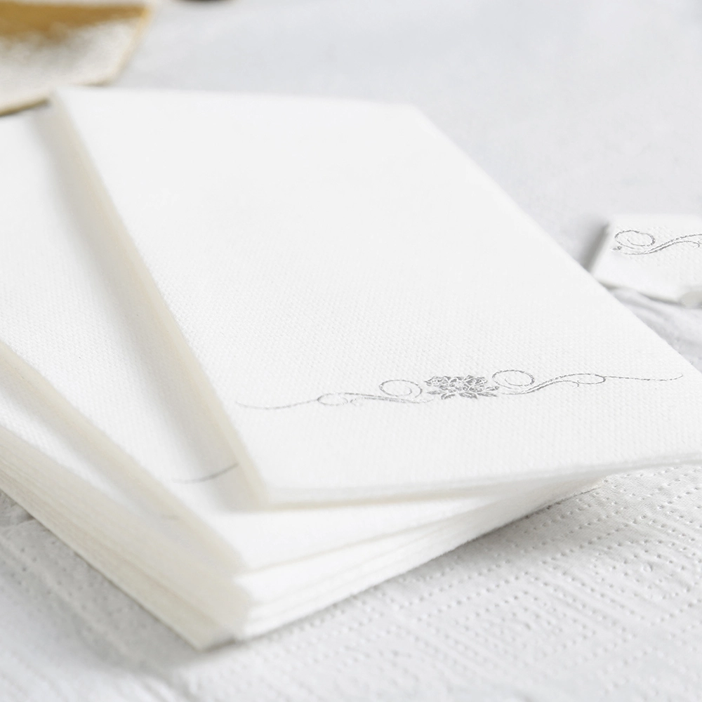 Airlaid Paper Dinner Napkins Silver Rose Foil Stamped 1/6 Fold Disposable Guest Hand Towels Airlaid Paper Napkin 1