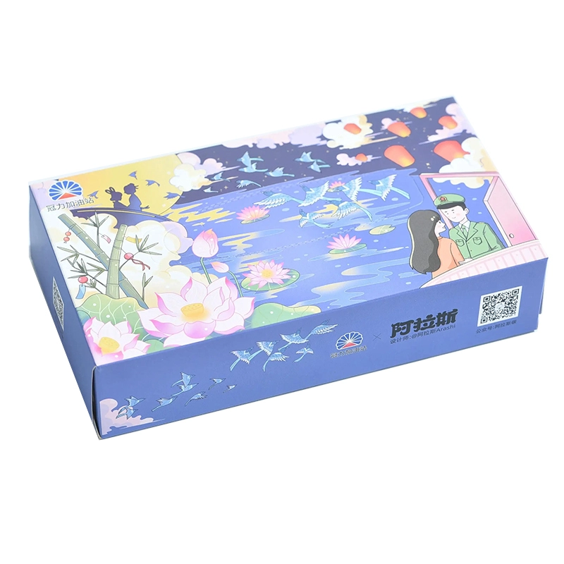 3-ply White Facial Tissue Paper with Customized Printing - Virgin Wood Pulp, Embossed 1