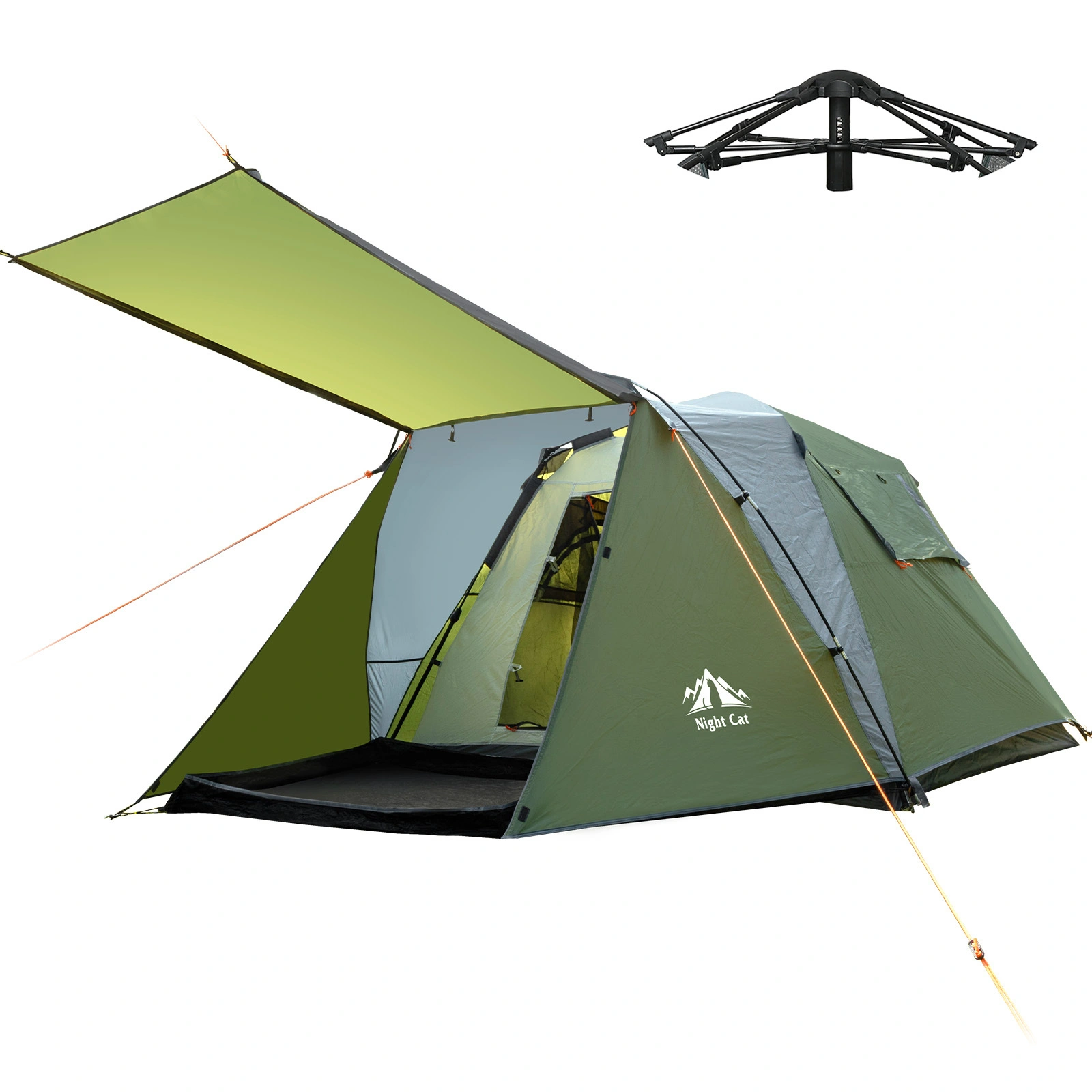 Nachtkatzenzelt mit Vestibül: 3 Personen Pop -Up Camping -Zelt Doppelschichten Easy Quick Setup wasserdicht 1