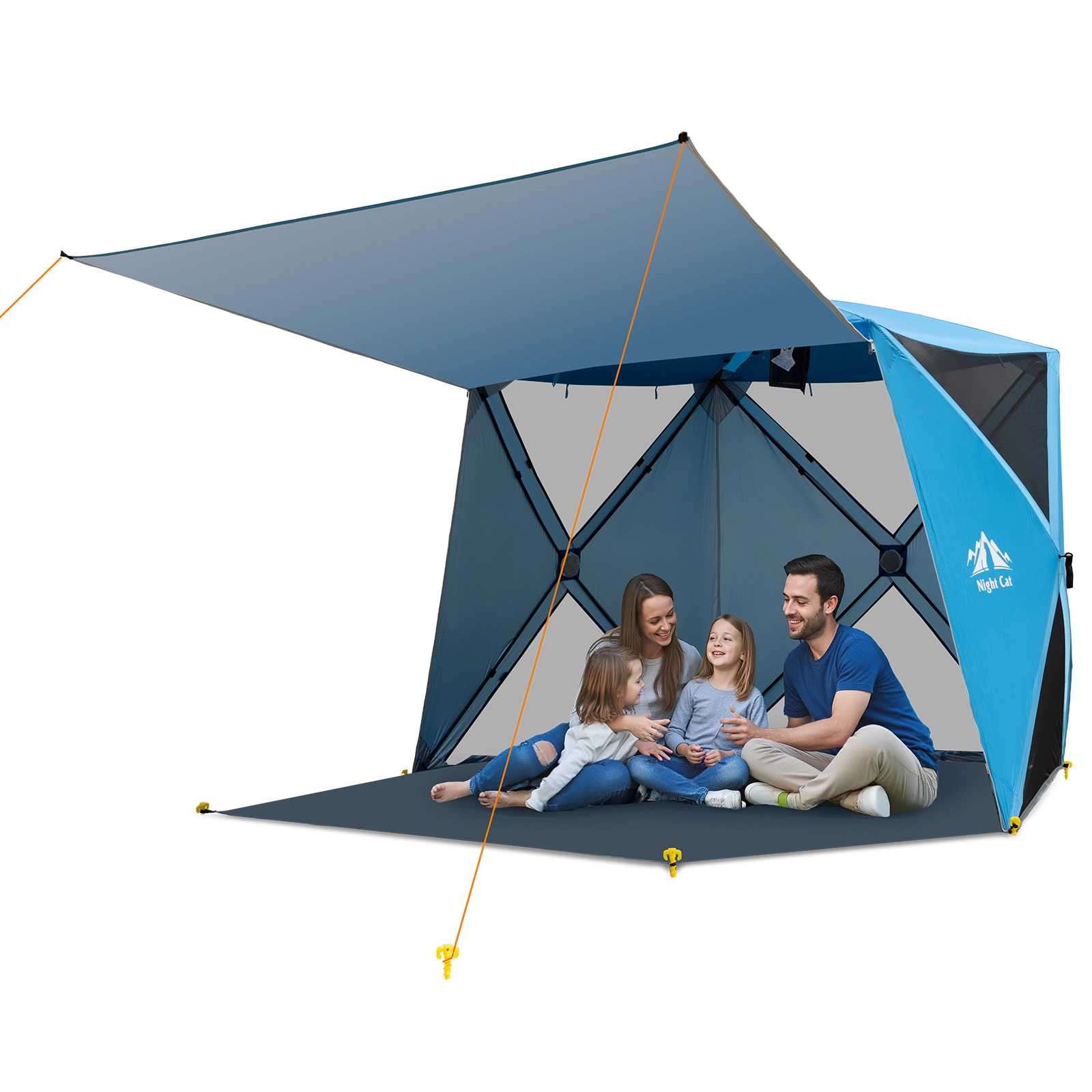 Night Cat Pop-up-Strandzelt: Strandzelt für 3–4 Personen mit Sonnendach und Zeltunterlage, UV-Schutz 50+, geeignet für Camping im Garten. Zeltstangen nicht im Lieferumfang enthalten. 1