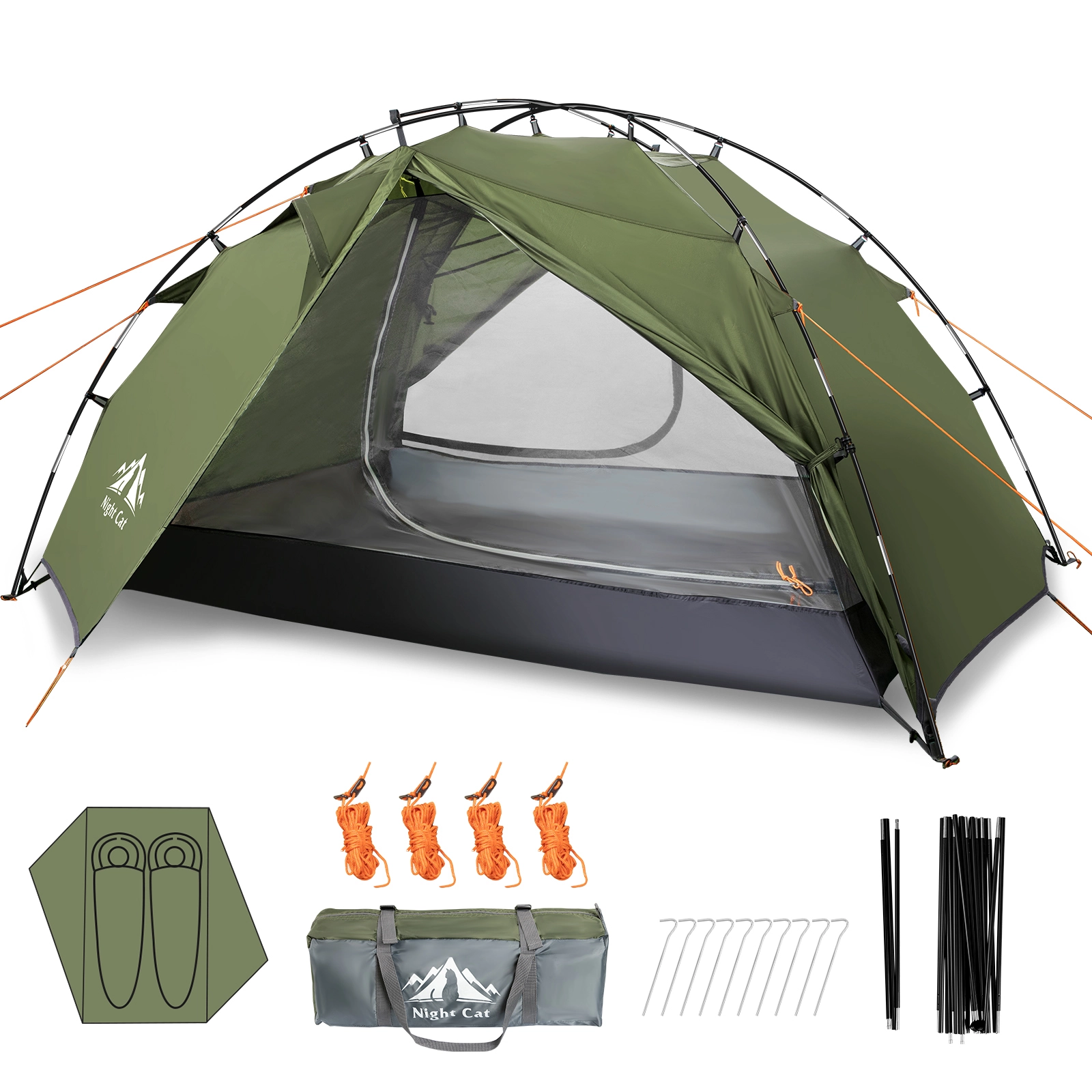 Night Cat Backpacking Tents 2 Persons Fast Setup Hiking Camp Tent with Foldable Pole Double Layers Two Doors Waterproof Lightweight Compact 7x4.4ft with Fiberglass Pole 1