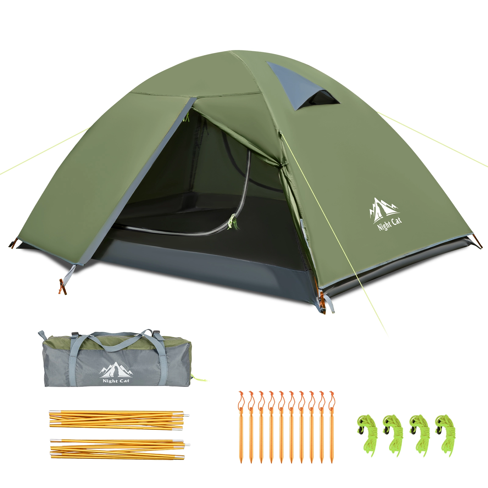 Night Cat Backpacking Tent 2 Persons with Aluminium Pole Double Layers Camping Tent Adults Rainproof Lightweight Easy Setup Two Doors Hiking Mountaineering 2.2x1.4m 1