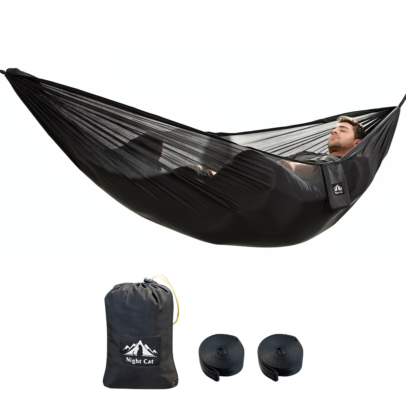 Night Cat Ultraleichte Taschenhängematte: Strapazierfähige Baumhängematte aus reißfestem Dyneema-Gewebe, nur 0,3 kg leicht, maximale Traglast 150 kg, ideal für Solo-Wanderungen und Rucksacktouren. 1