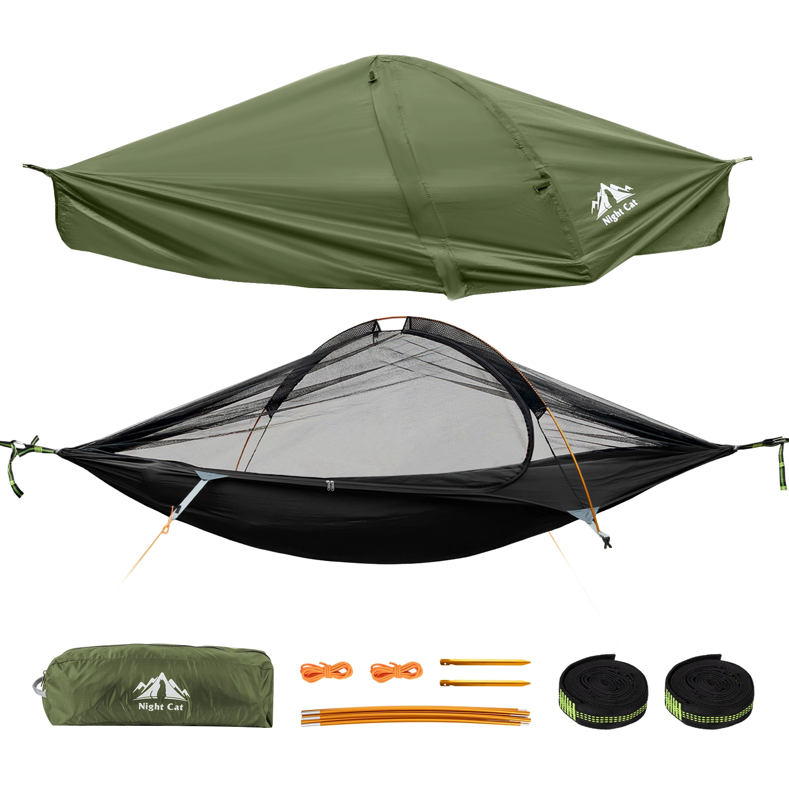 Night Cat Camping-Hängemattenzelt: Wasserdichte und leichte Outdoor-Hängematte mit Moskitonetz und Plane für 1 Person, ideal für Wildnisreisen 1