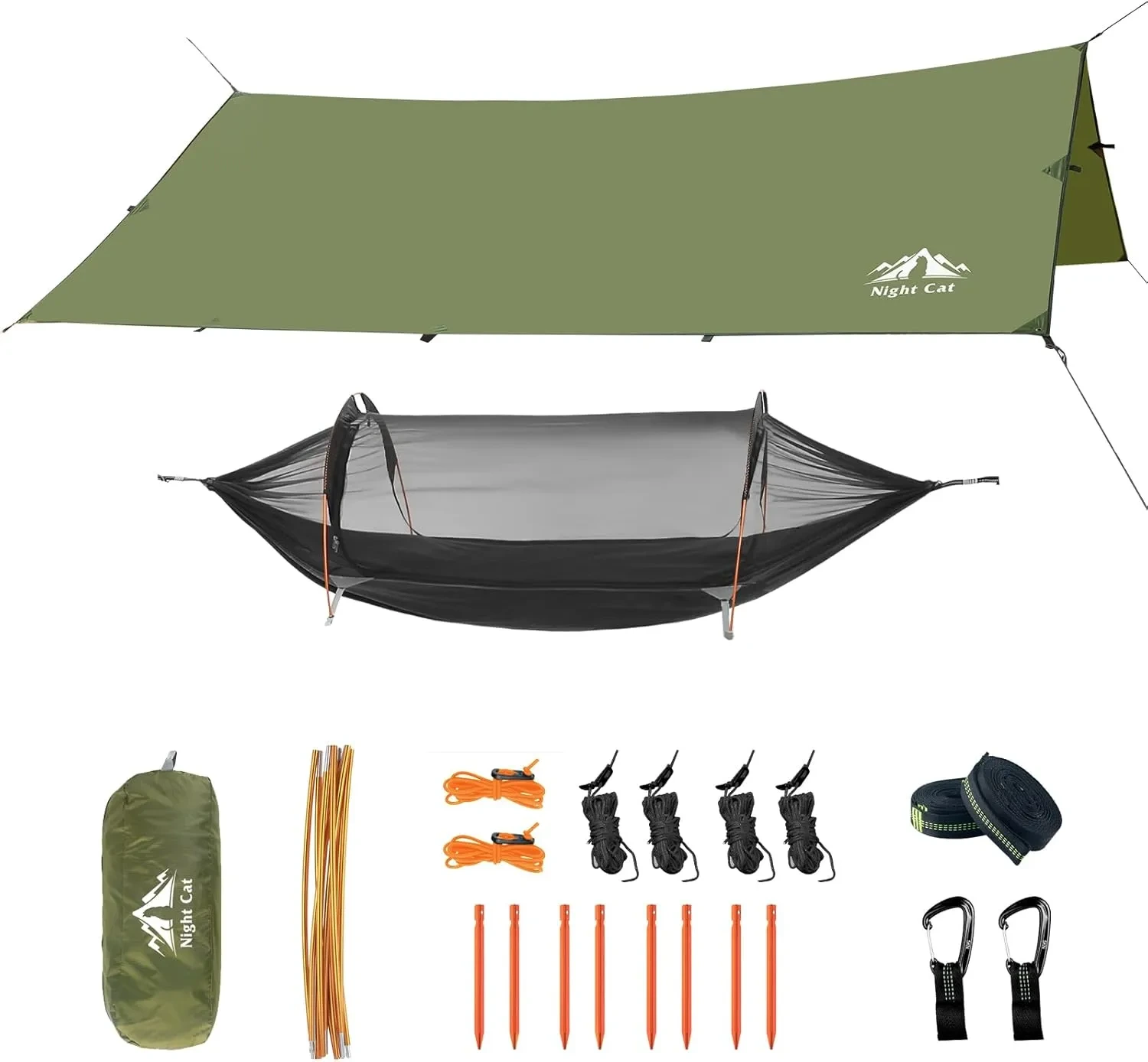 Tente de hamac de camping nocturne - 1 personne hamac avec moustique filet et mouche de pluie tarp étanche léger 440 lbs 1