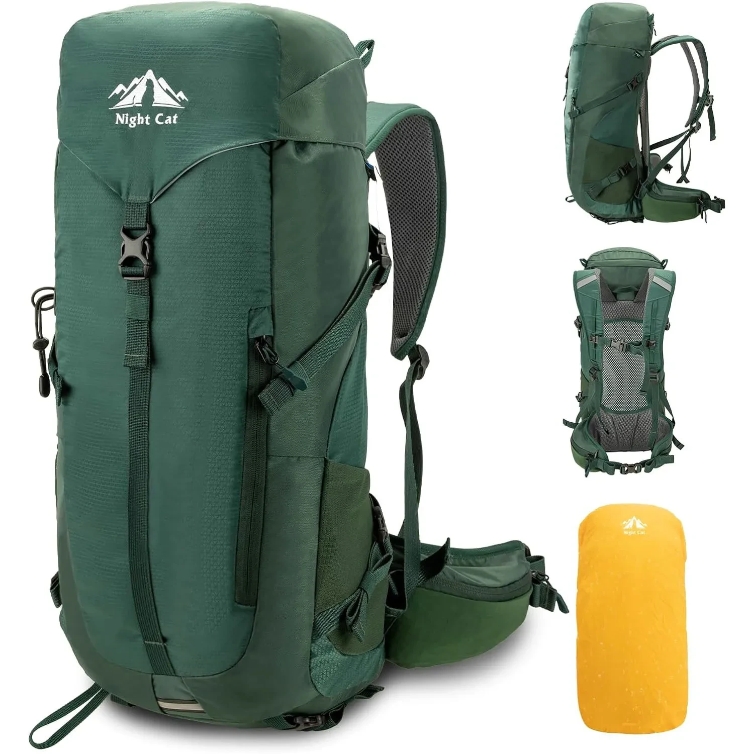 Sac à dos de cadre interne du chat nocturne: sac à dos de camping 30L avec dossier de randonnée légère à dos léger avec couverture de pluie étanche 1