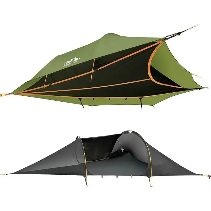 Night Cat Triangle Hammocks 2-Persons: Lay Flat 3 Point Hammock Tent with Bug Net Rainfly 13ft 440 LBS 1