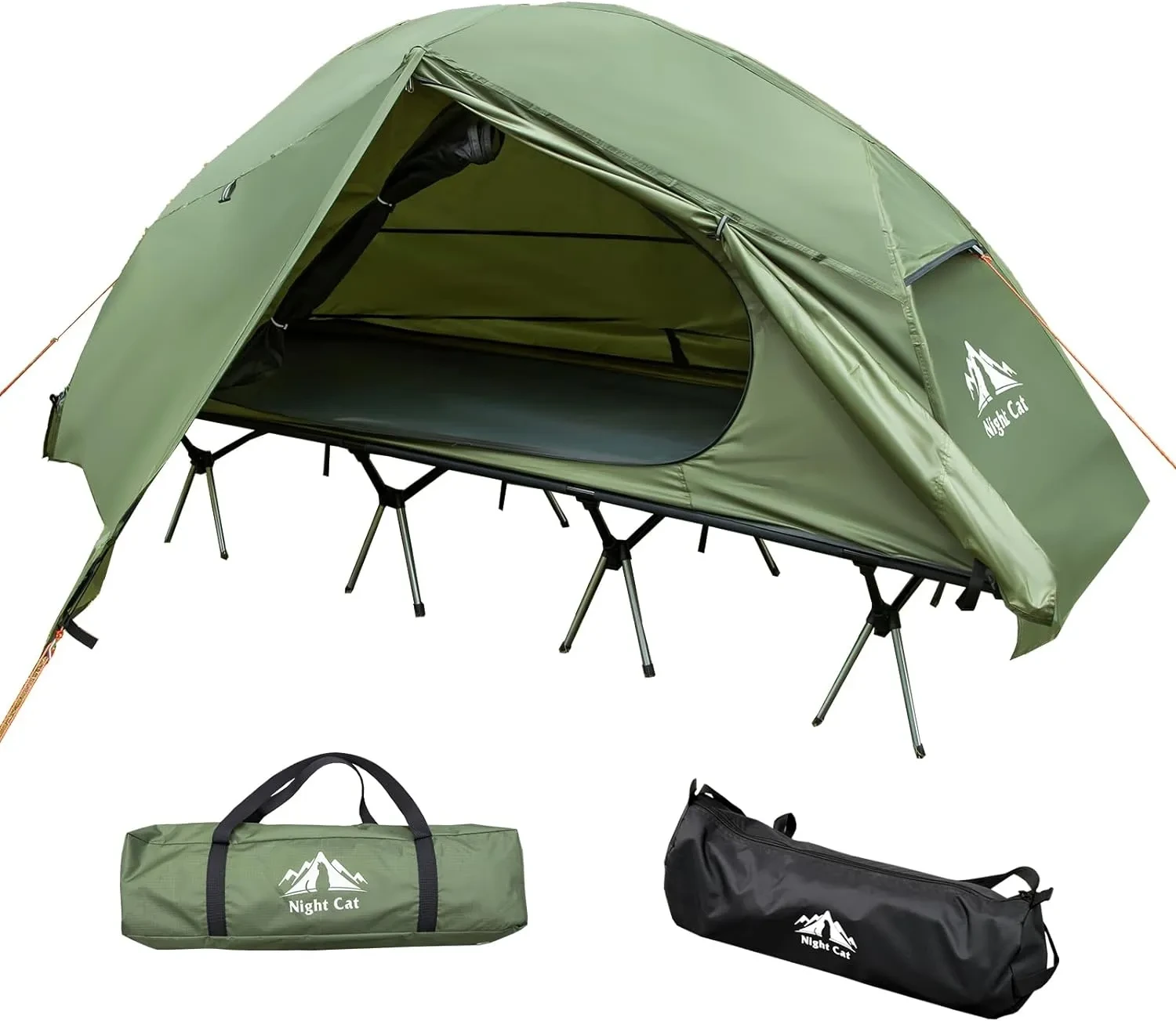 Night Cat Camping Cot Tent - Waterproof 1-Person Off-Ground Combo Cot Bed for Adults Portable Easy Set-up Tent 1
