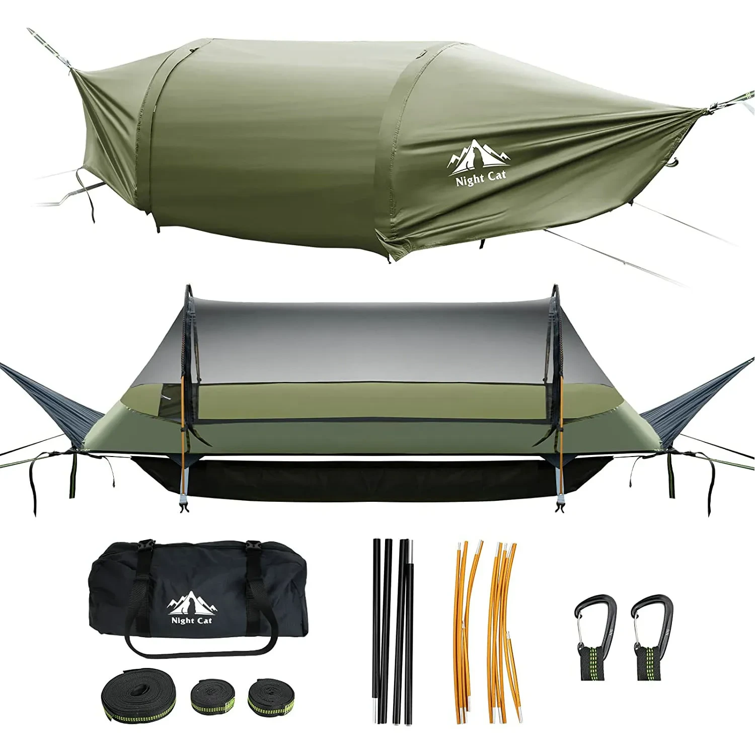 Night Cat Lay Flat Hammock Tent with Mosquito Net Waterproof Rainfly Storage Room for 1 Person 1