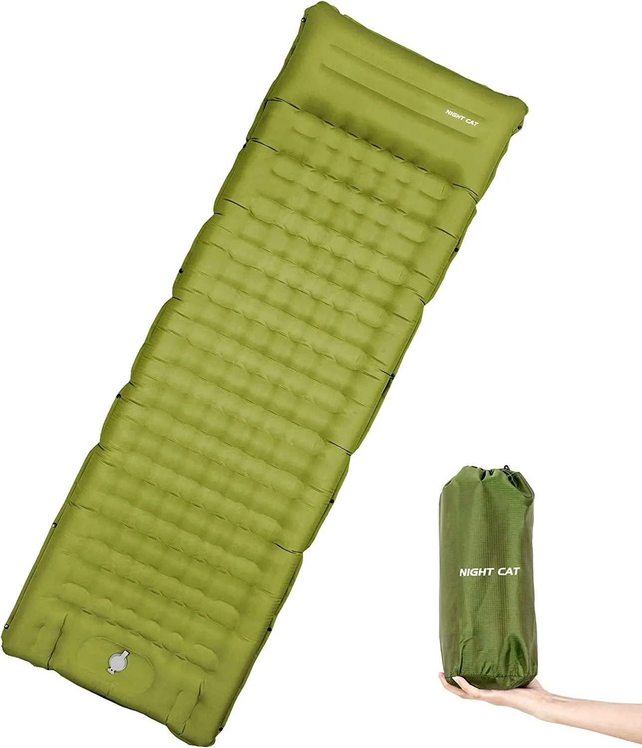 Nachtkatze aufblasbare Schlafpolster Mattenbett mit Kissen Fußpumpe für Camping-Rucksackwanderungen Ultra-leichter kompakt bequem ausziehbar 77 x26 1