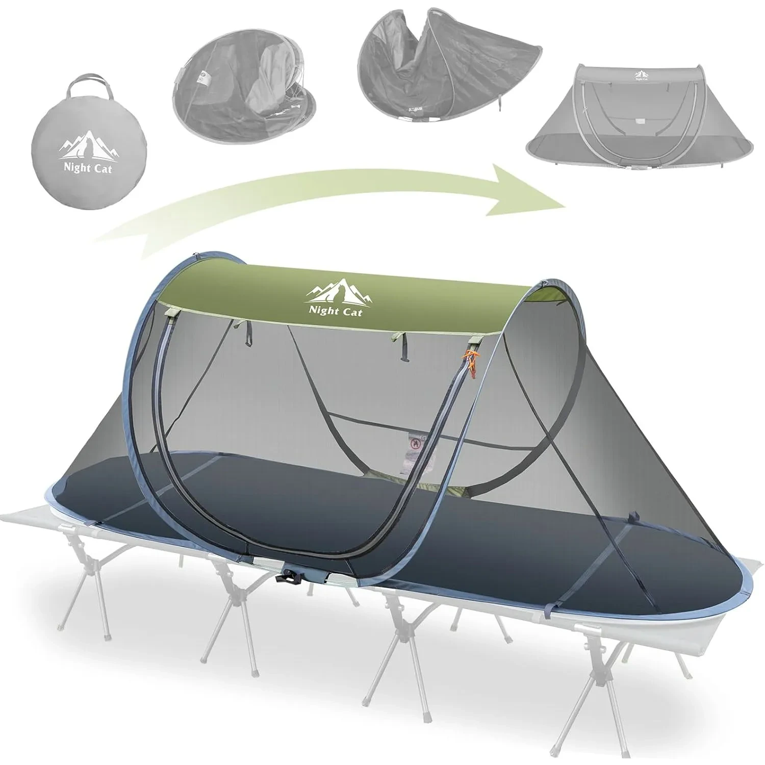 Night Cat Pop-up Mosquito Tent: 1 Person Camping Tent with Bug Screen Net Adults Kids Fits with Camping Cot (Exclueded) 1
