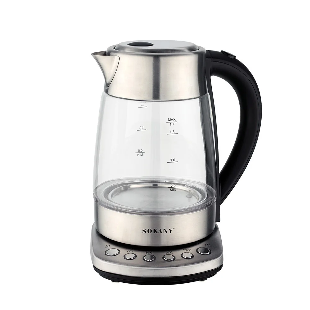 SOKANY SK-09003 Electric Kettle with 2200W Power and 1.7L Borosilicate Glass Design 1