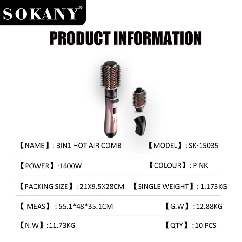SOKANY Multi Head Hot Wind Comb EXW Yiwufactory 4
