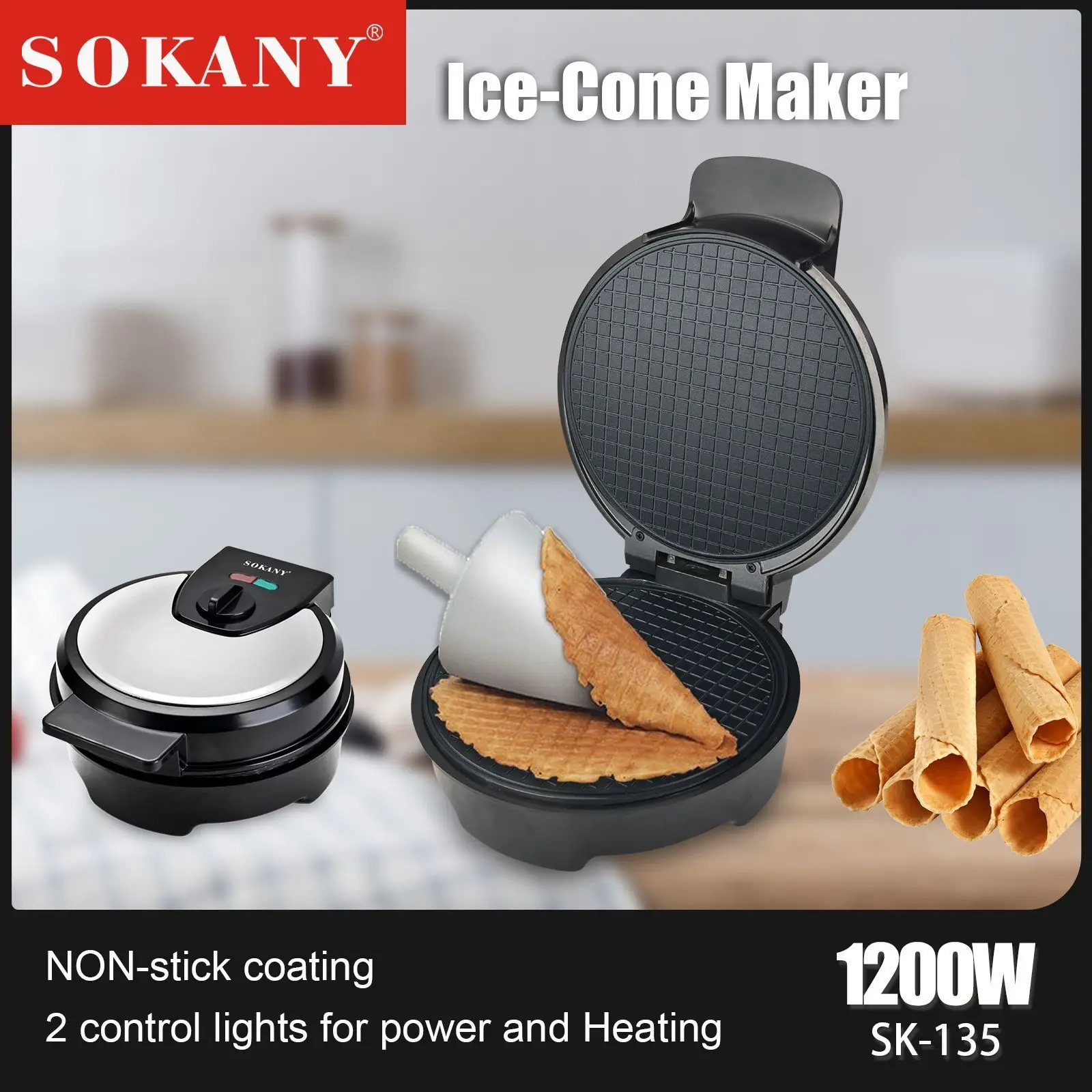 Ice Cream Cone Maker Machine Heat Insulated Handle for Safe Operation by SOKANY 2