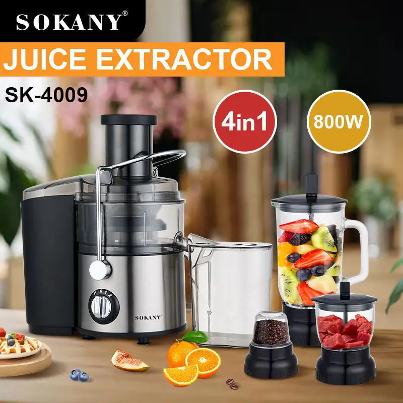 Sokany SK-4009 4-инфекциясы 800 Вт моторлы және тот баспайтын болаттан жасалған көп функциялы шырын сыққыш1 2