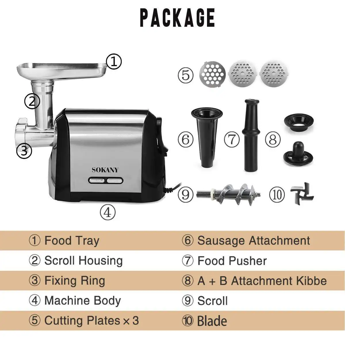 Grinder Wholesale Includes 3 Exchangeable Cutting Plates (sausage Adapter - - SOKANY 4