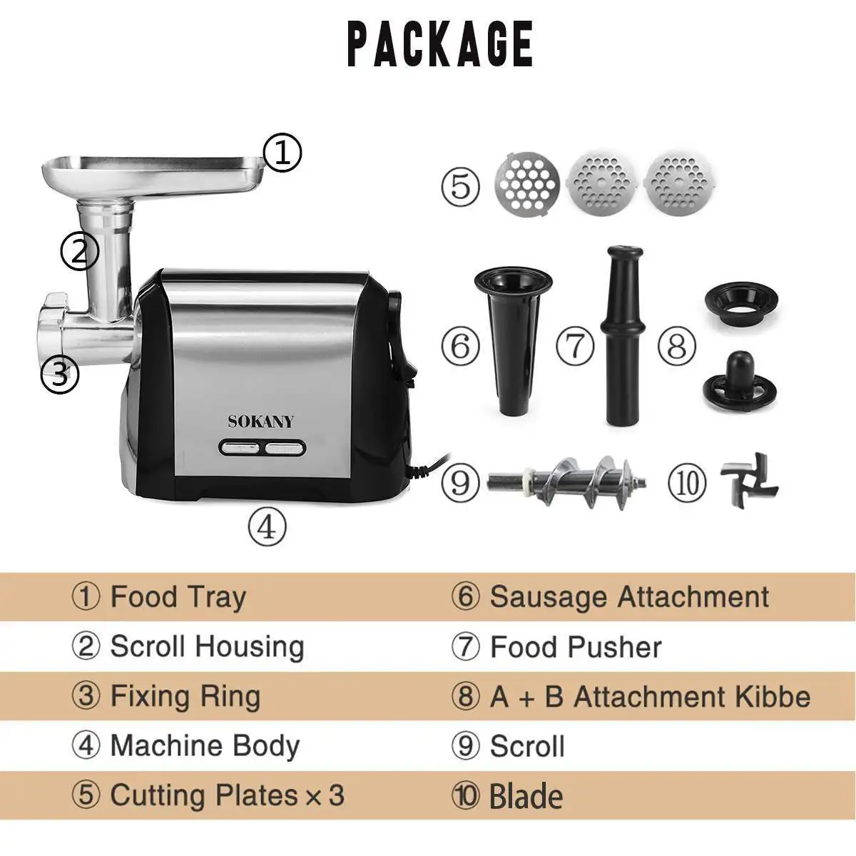 Grinder Wholesale Includes 3 Exchangeable Cutting Plates (sausage Adapter - - SOKANY 4