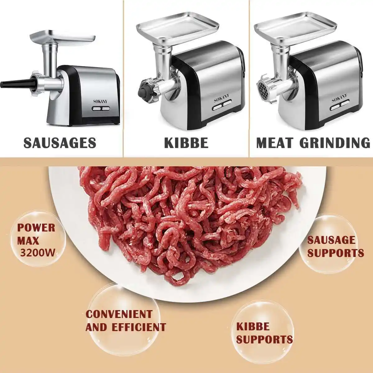 Grinder Wholesale Includes 3 Exchangeable Cutting Plates (sausage Adapter - - SOKANY 3