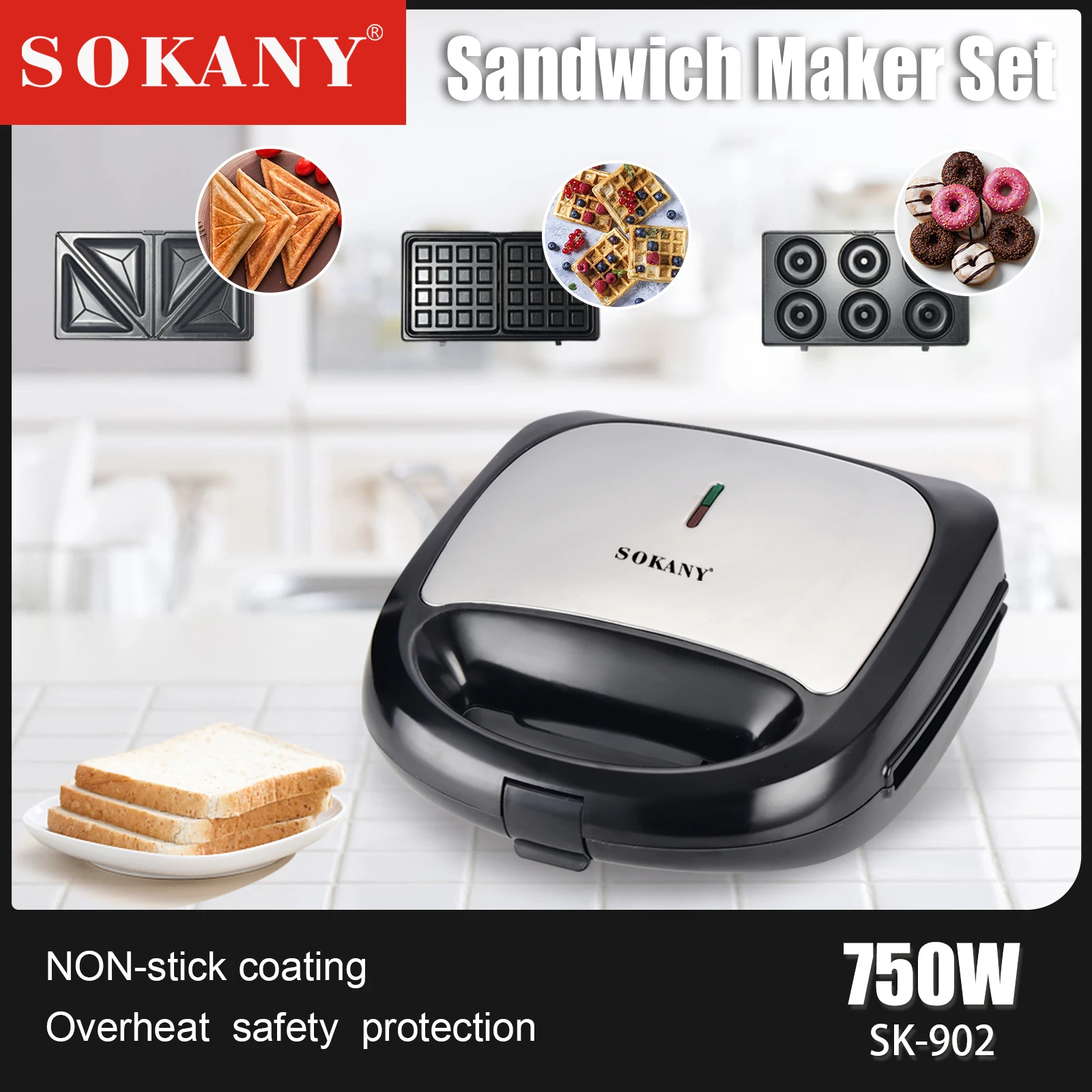 Wholesale Sandwich Maker Supply 4-slice 3-in-1 Design 2