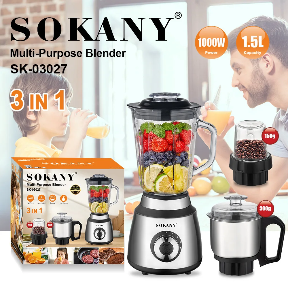 キッチン家電 SOKANY Multi-Purpose Blender SK-03012 Sokany 2-In-1 Blender SK-03012 | 400W | 1.5L Jar | Stainless