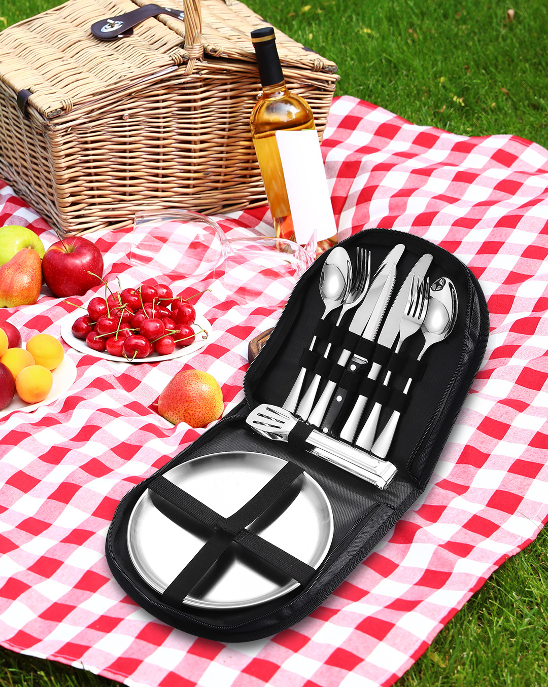 Neoksidebla ŝtala portebla tablotuko kaj subĉiela vojaĝaro 13