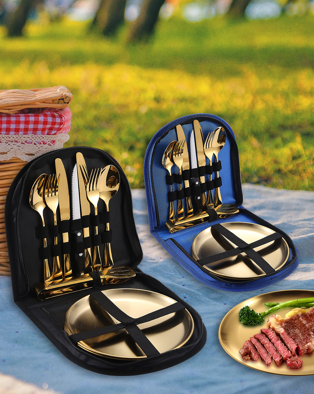 Neoksidebla ŝtala portebla tablotuko kaj subĉiela vojaĝaro 12