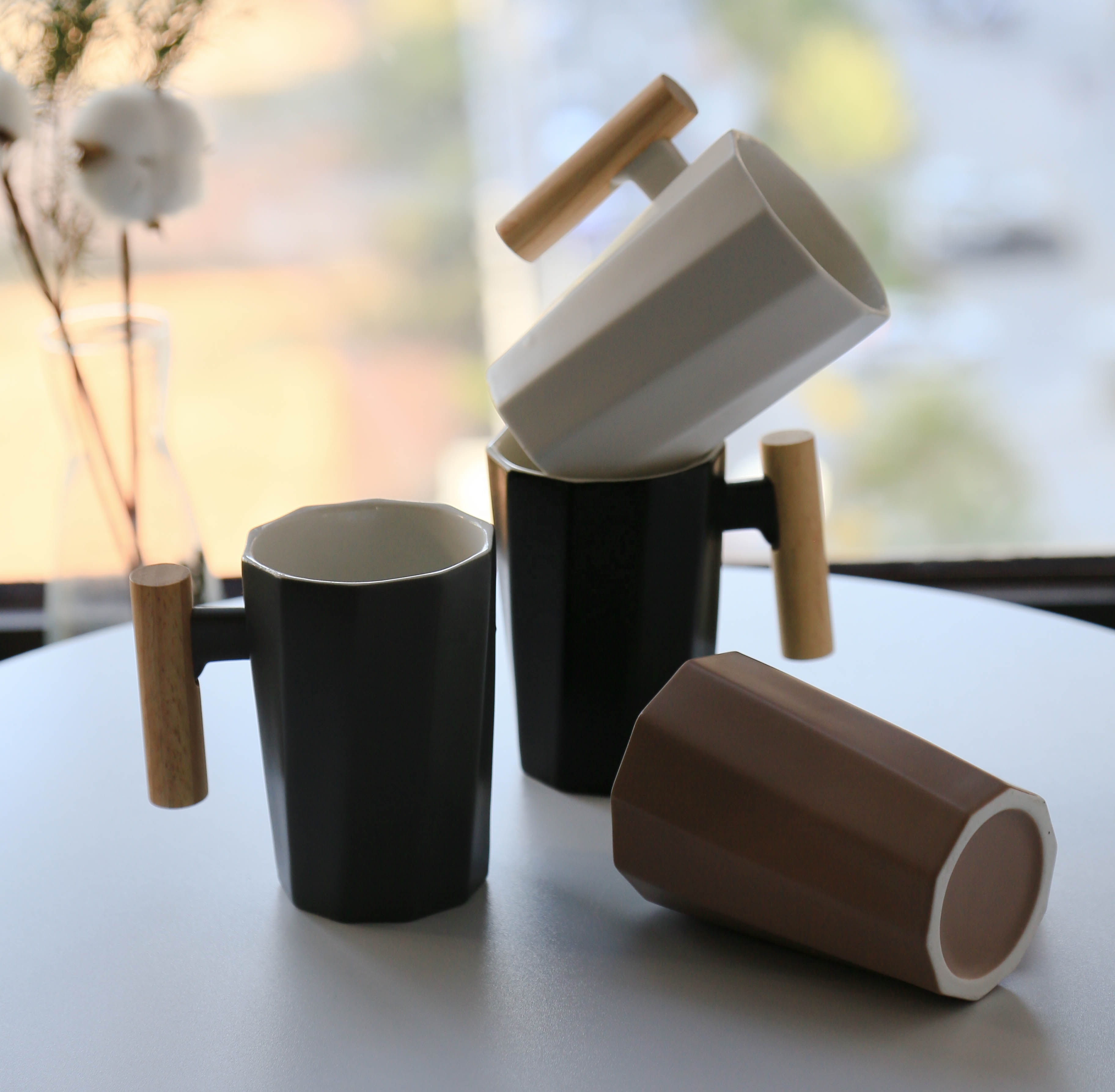 Promocia Arto Ceramika Vojaĝado Mug Propra Logo Porcelana Mug Ceramika Kafo -Mug kun Ligna Tenilo 9