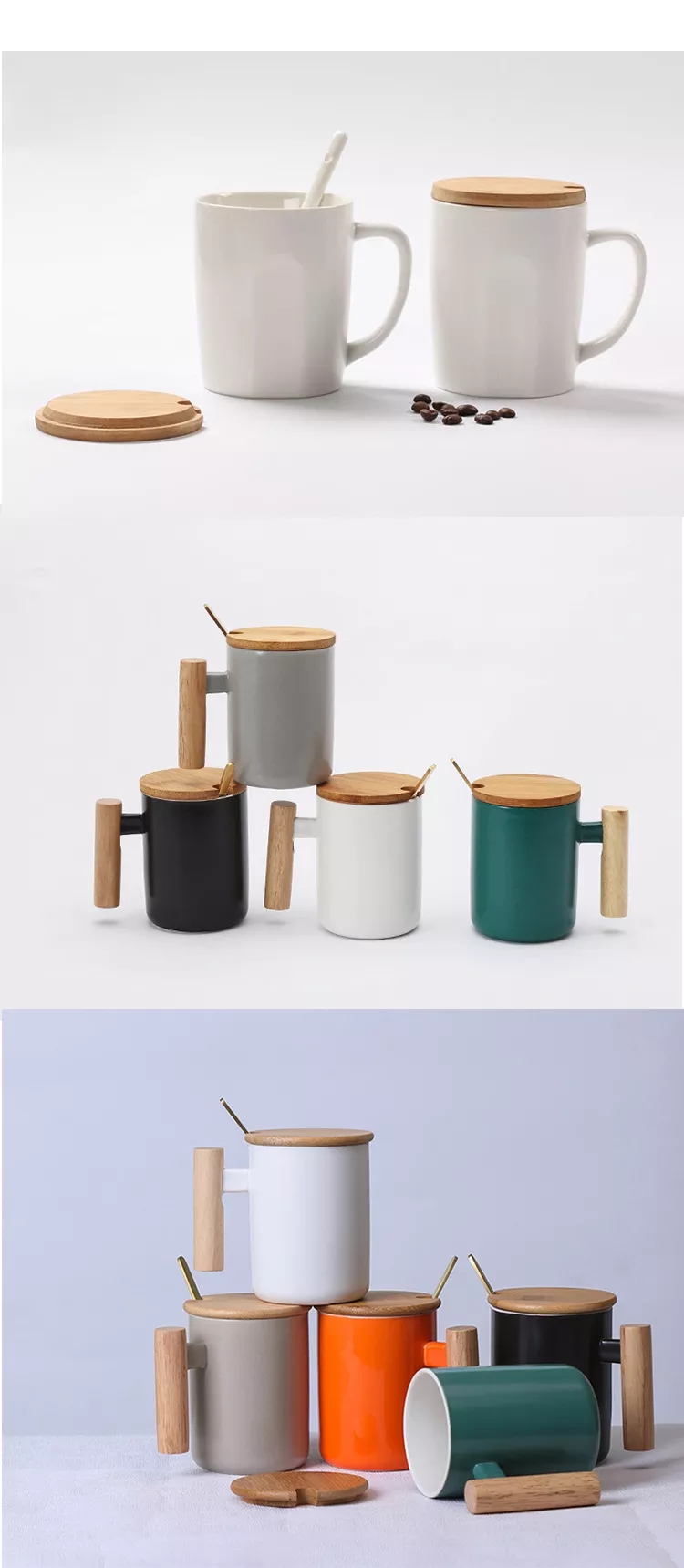 Promocia Arto Ceramika Vojaĝado Mug Propra Logo Porcelana Mug Ceramika Kafo -Mug kun Ligna Tenilo 10