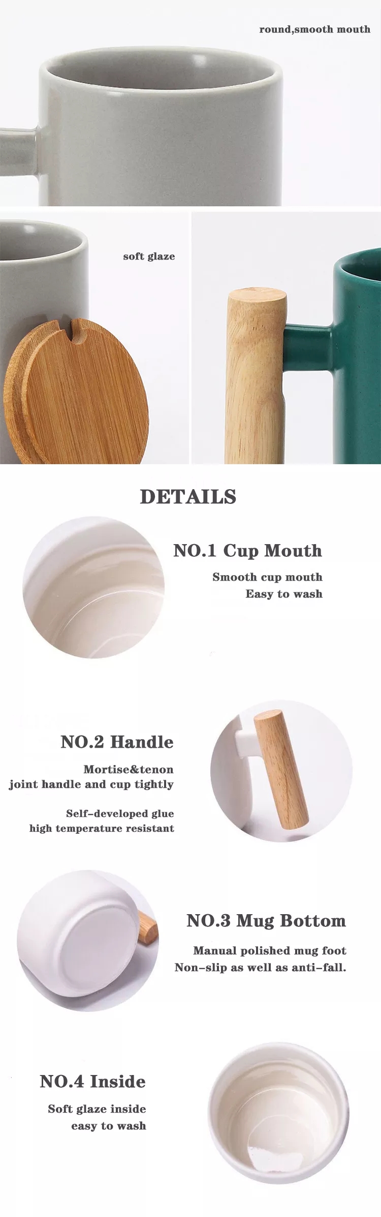 Promocia Arto Ceramika Vojaĝado Mug Propra Logo Porcelana Mug Ceramika Kafo -Mug kun Ligna Tenilo 12