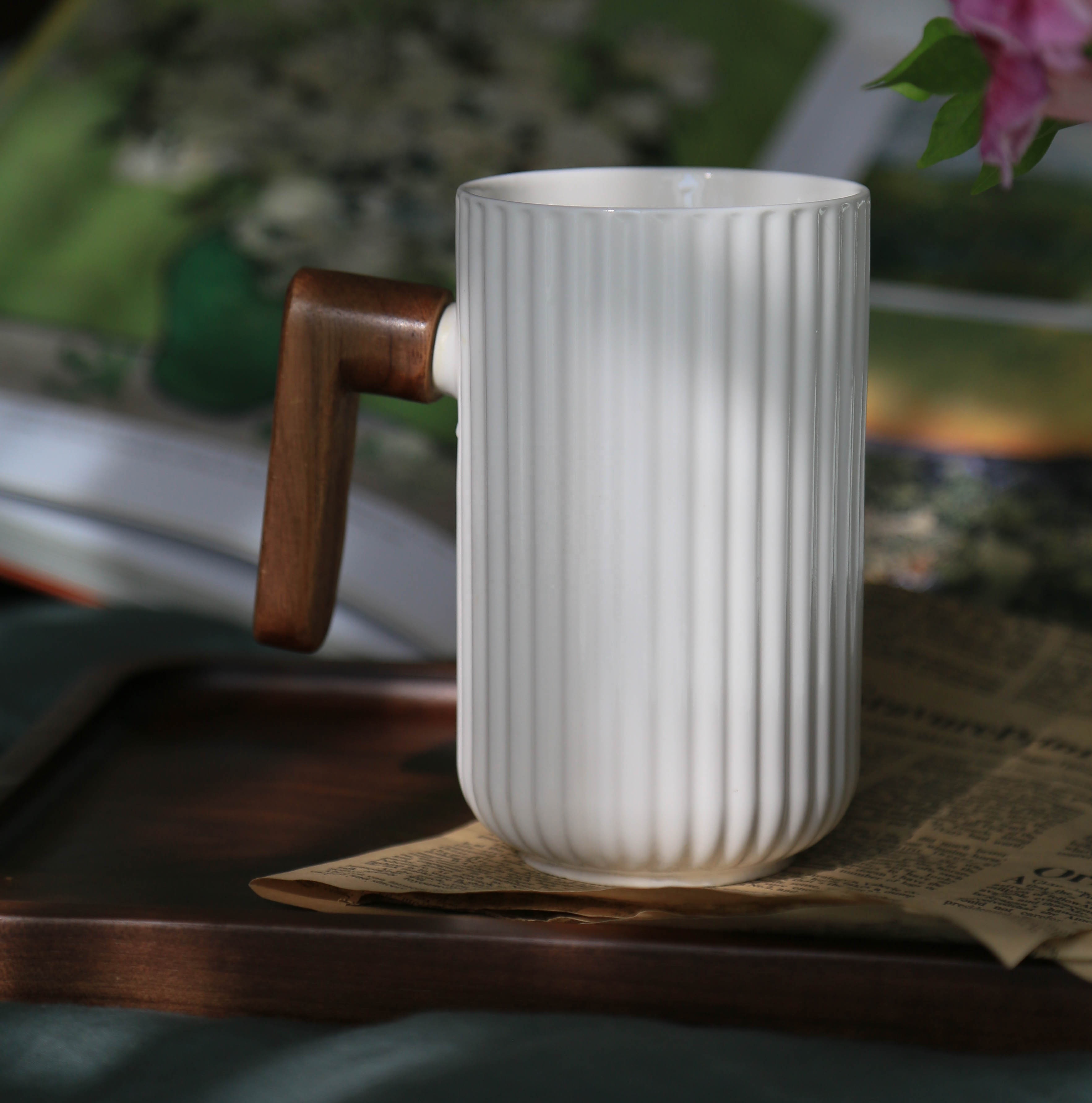 Promocia Arto Ceramika Vojaĝado Mug Propra Logo Porcelana Mug Ceramika Kafo -Mug kun Ligna Tenilo 8