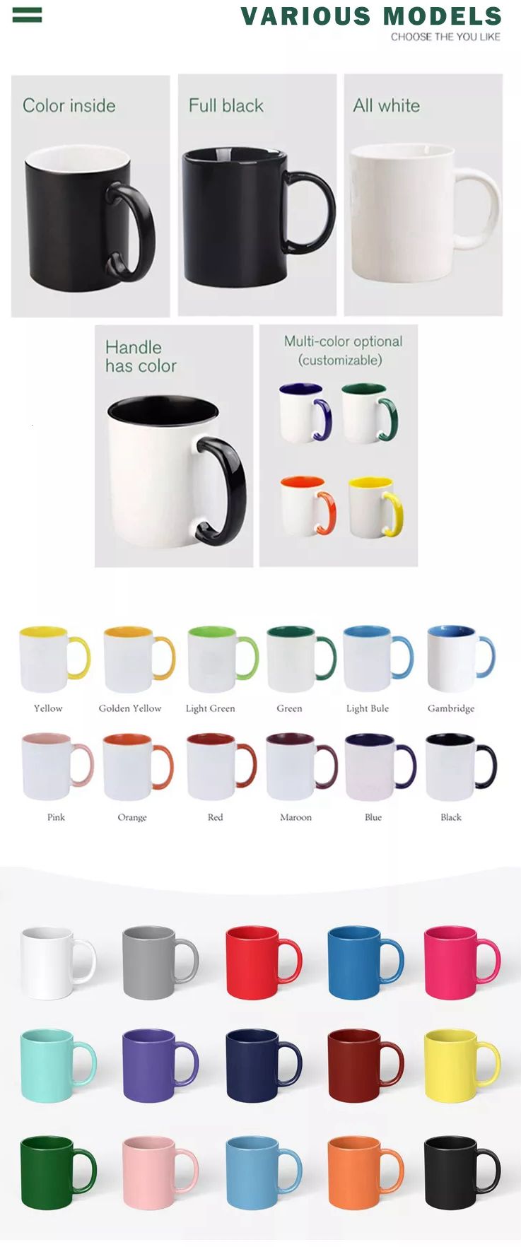 Altkvalita Du Koloro Personigita 11oz Sublimado Malplena Porcelana Koloro Ene de Mug Cup 12