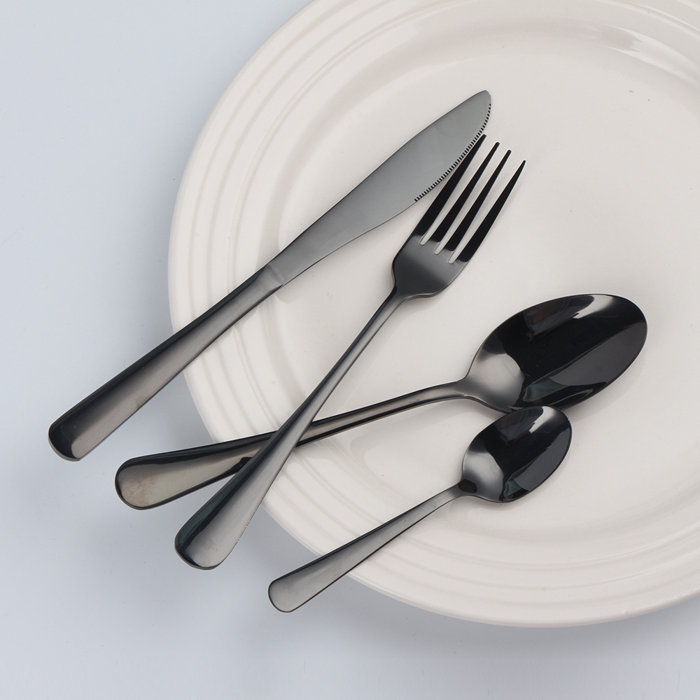 Neoksidebla ŝtala matta arĝenta tuko 20 -peca arĝenta aro kun PVD nigra koloro 7