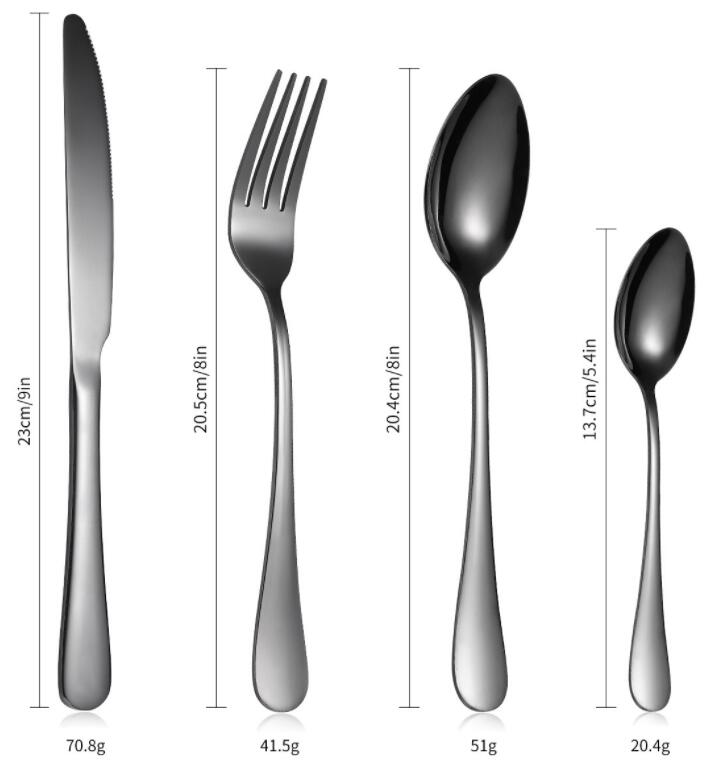 Neoksidebla ŝtala matta arĝenta tuko 20 -peca arĝenta aro kun PVD nigra koloro 11