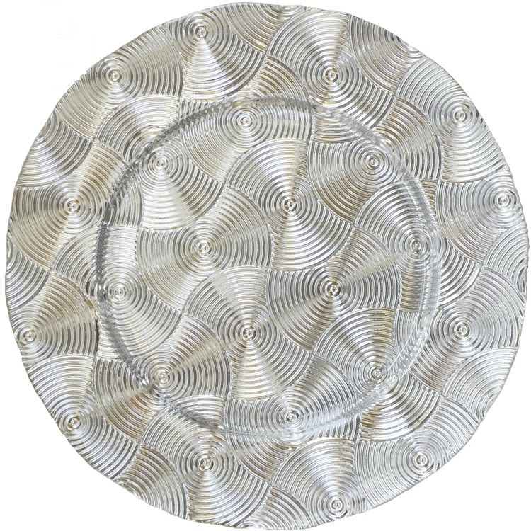 Brilaj enŝovitaj arĝentaj laĉaj ŝarĝaj platoj vitro 10